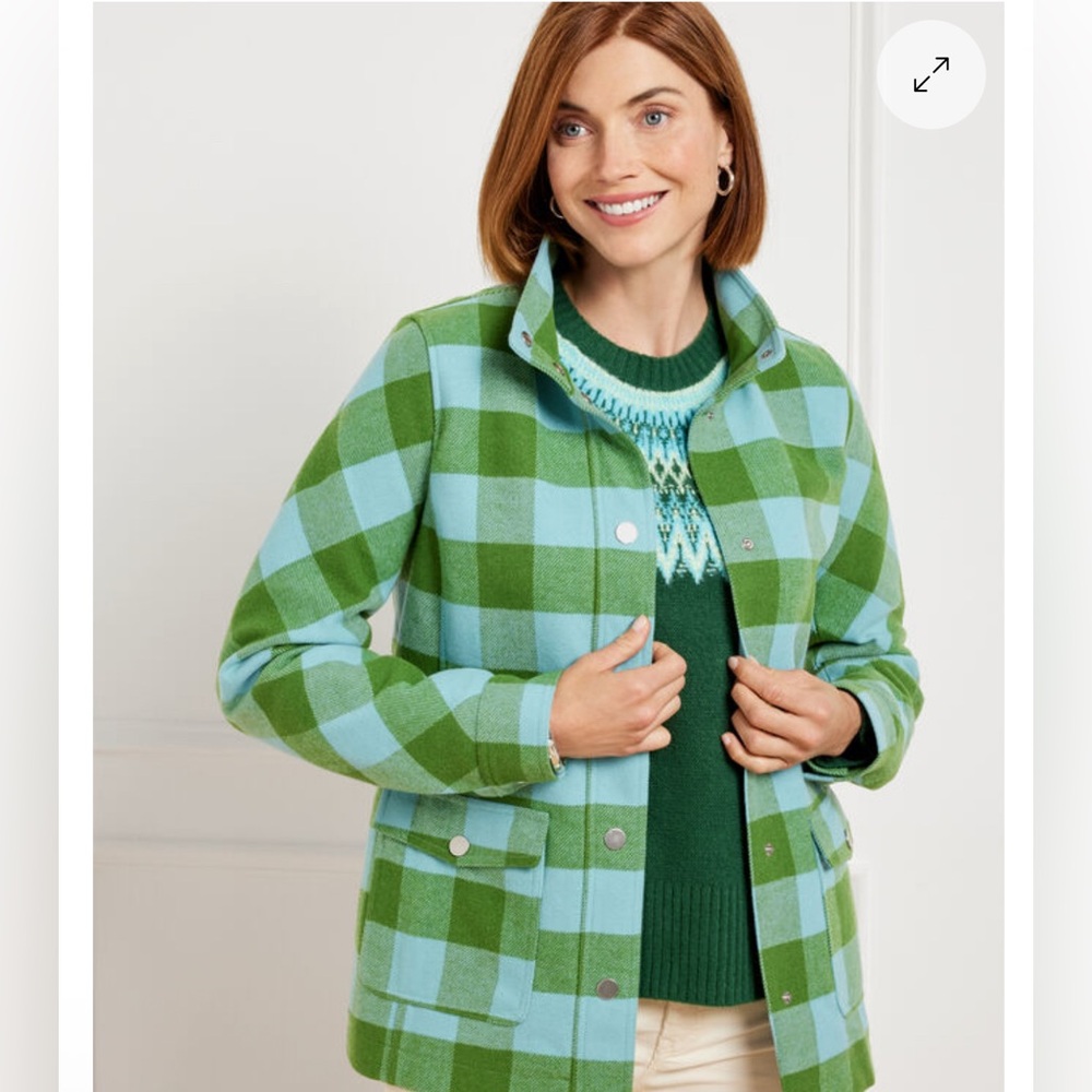 Talbots Wool Field Jacket Belle Check Shacket Coat utility check plaid S 4 6 NEW